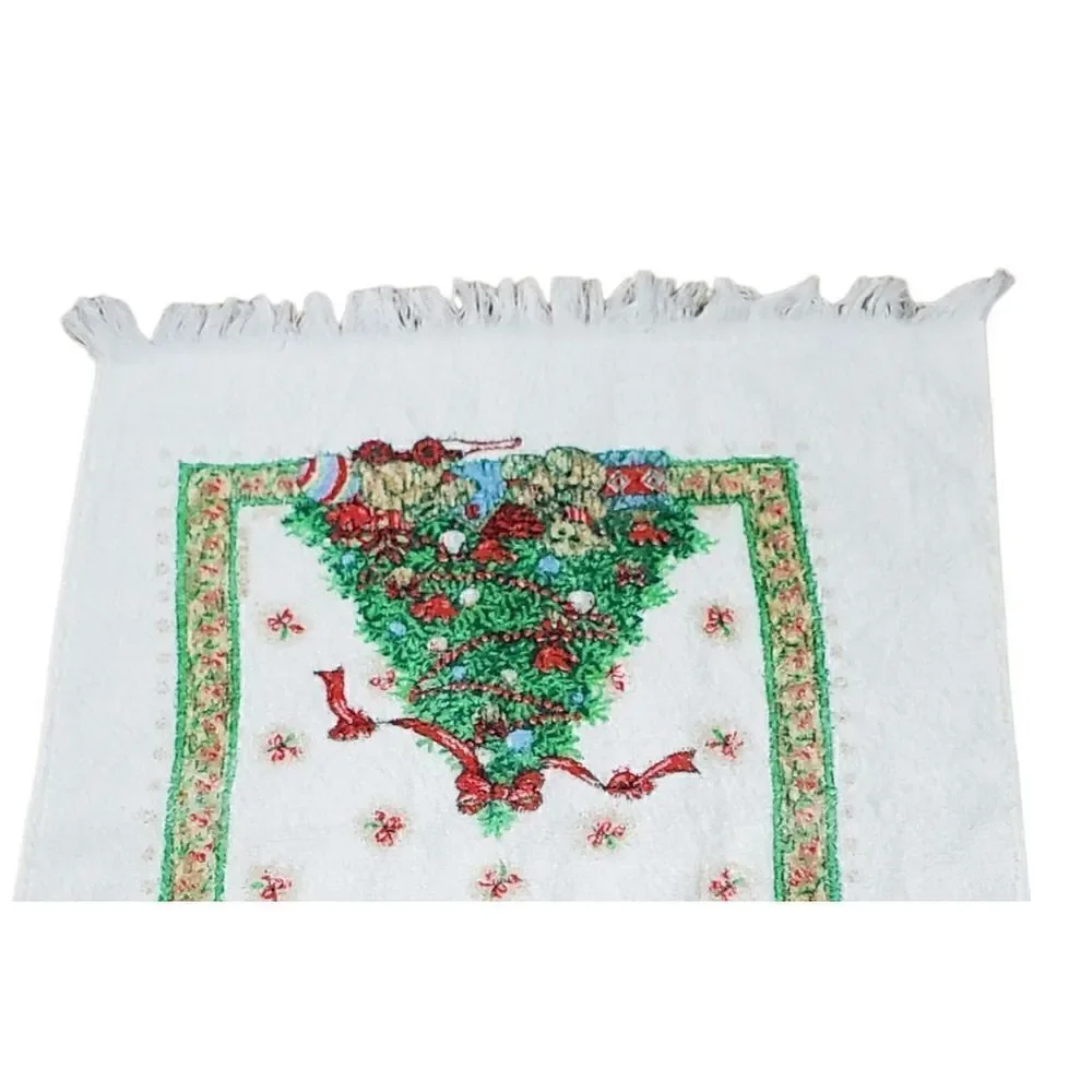 Cannon Kitchen Dish Tea Towl Christmas Tree Cream Fringe Holiday Winter Vintage